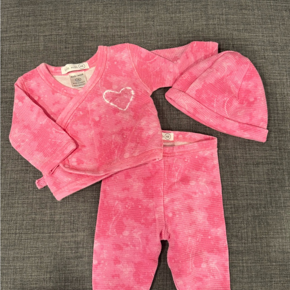 Pink Baby 3-Piece Knit Set with Heart